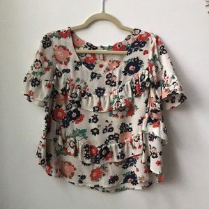 Joie Floral Silk Ruffle Crop Blouse